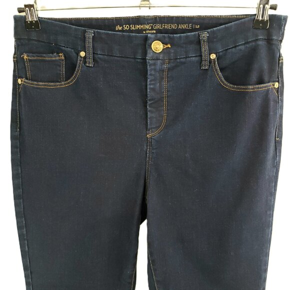 Chico's Denim - Chicos So Slimming Girlfriend Ankle Jean Size 10 MEDIUM Dark Blue 27.5" Inseam
